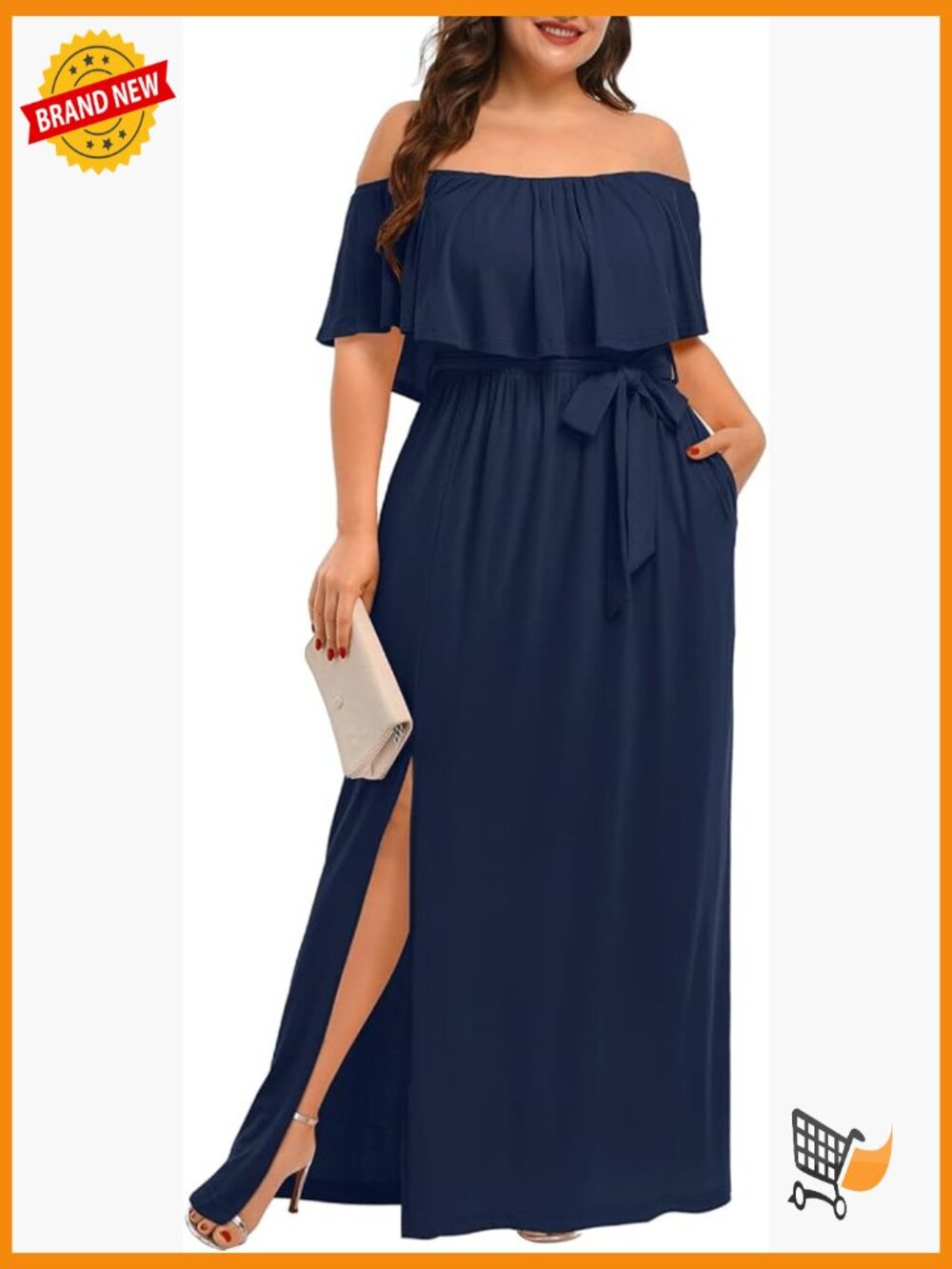 Off The Shoulder Maxi Dress with Pockets Plus Size